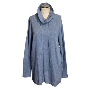 Kinross Cashmere Blend Sweater Womens Large Pullover Drawstring Waffle Knit Blue